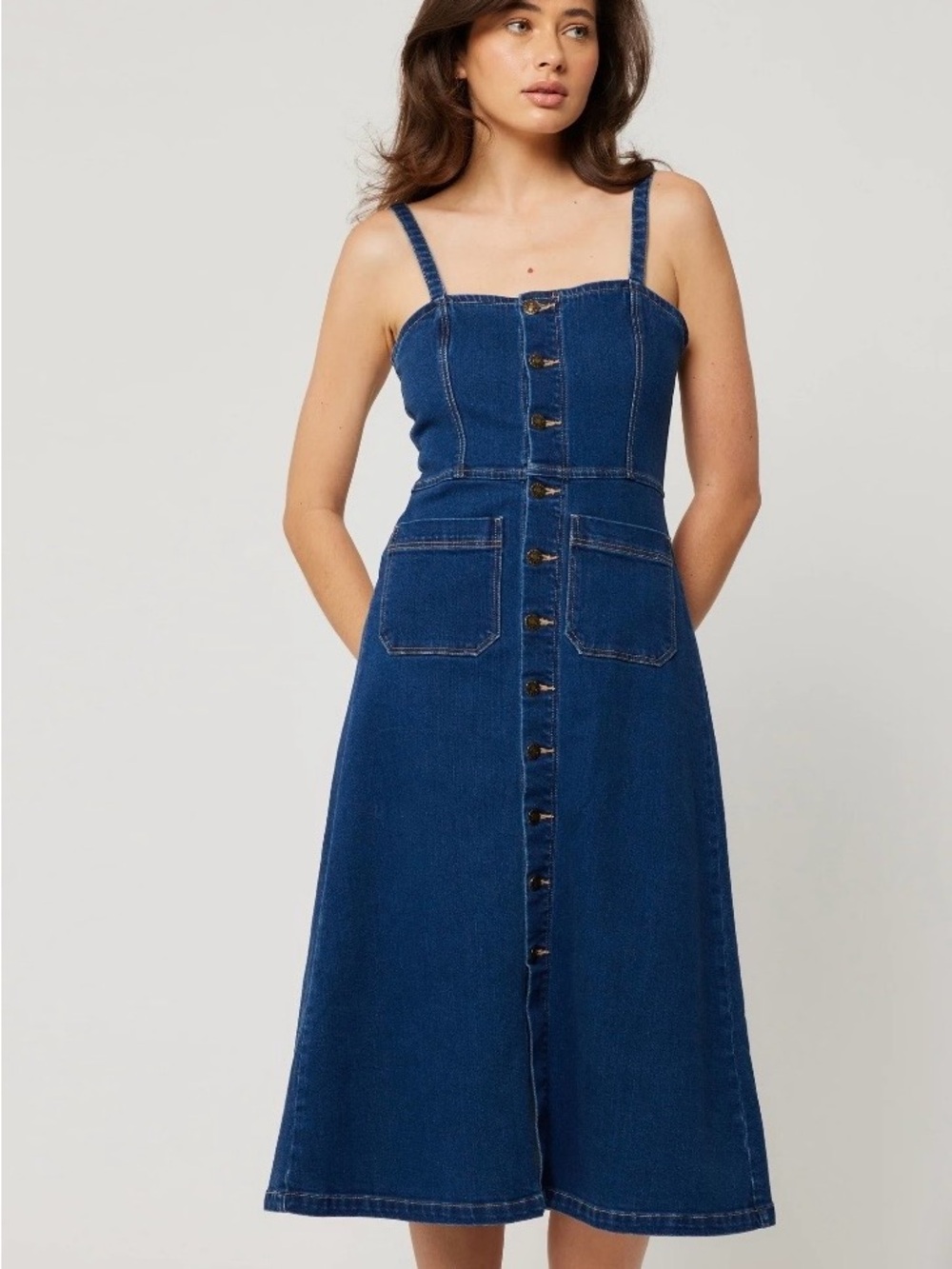 ROLLA'S Indigo Button-Front Denim Midi Dress